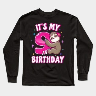 ''It's My 9th Birthday'' Cute Girl Sloth Pink Long Sleeve T-Shirt